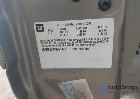 2003 Buick Lesabre Custom из США, поврежденный, VIN 1G4HP52K93U214813